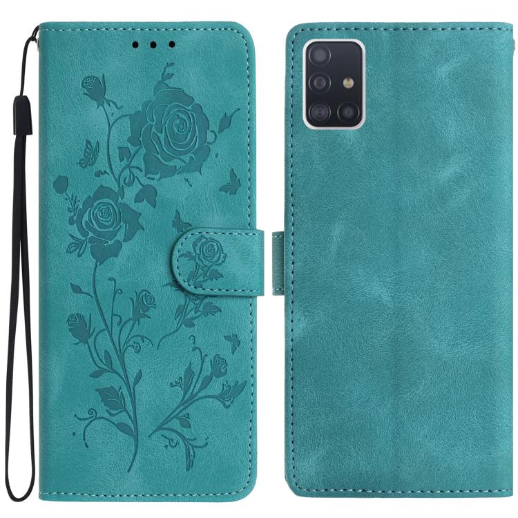 Funda de piel con estampado floral en relieve para Samsung Galaxy A51 (verde)