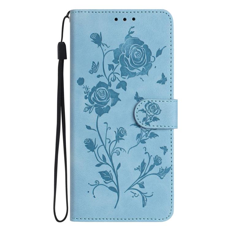 Funda de cuero con estampado floral en relieve para Samsung Galaxy A56 (azul cielo)