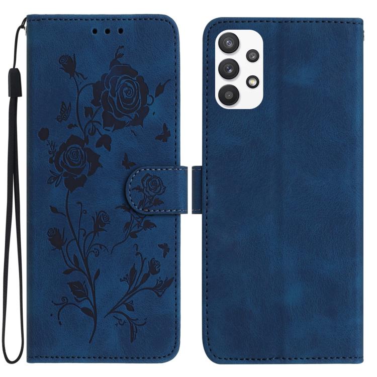 Funda de piel con estampado floral en relieve para Samsung Galaxy A72 (azul oscuro)