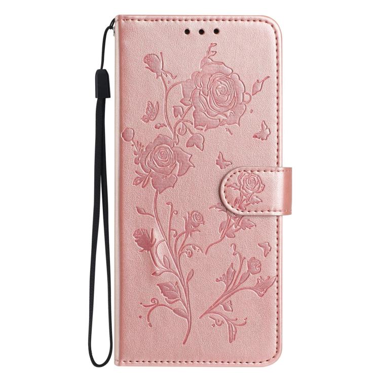 Funda de cuero con estampado floral en relieve para Samsung Galaxy A73 (oro rosa)