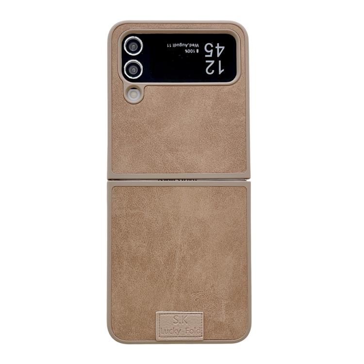 Funda de piel de cordero y corcho para Samsung Galaxy Z Flip3 5G, color marrón (borde marrón)