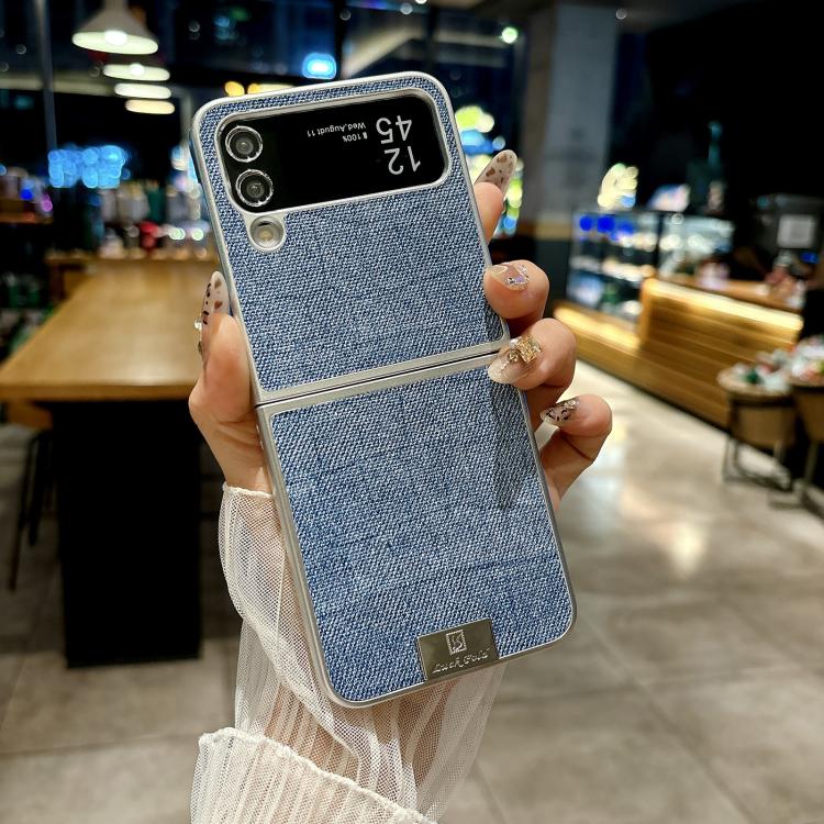 Funda de poliuretano y policarbonato con marco plateado para Samsung Galaxy Z Flip4 5G (azul)