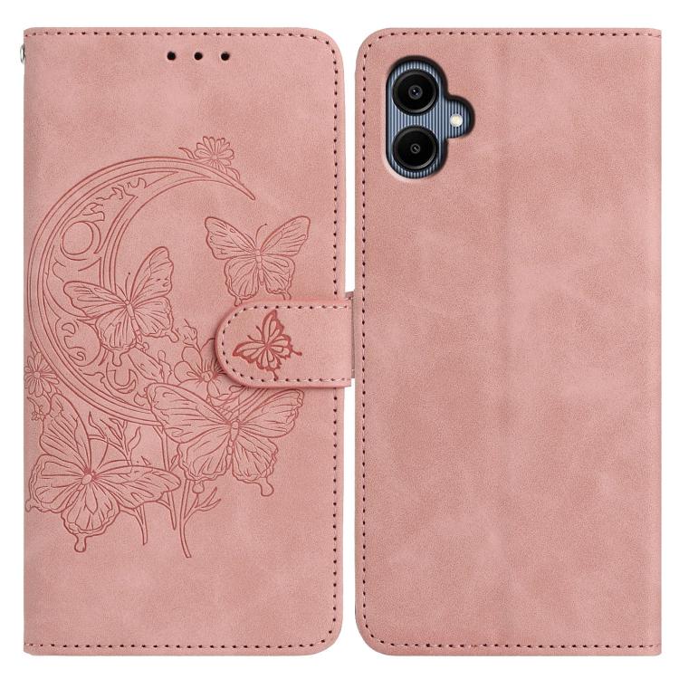 Funda de cuero con relieve y diseño de mariposas para Samsung Galaxy A07 5G (rosa)