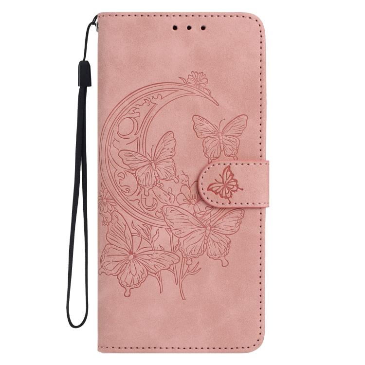 Funda de cuero con relieve y diseño de mariposas para Samsung Galaxy A07 5G (rosa)