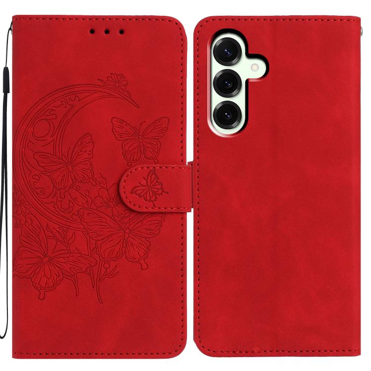 Funda de cuero con relieve y diseño de mariposas para Samsung Galaxy A17 5G (rojo)
