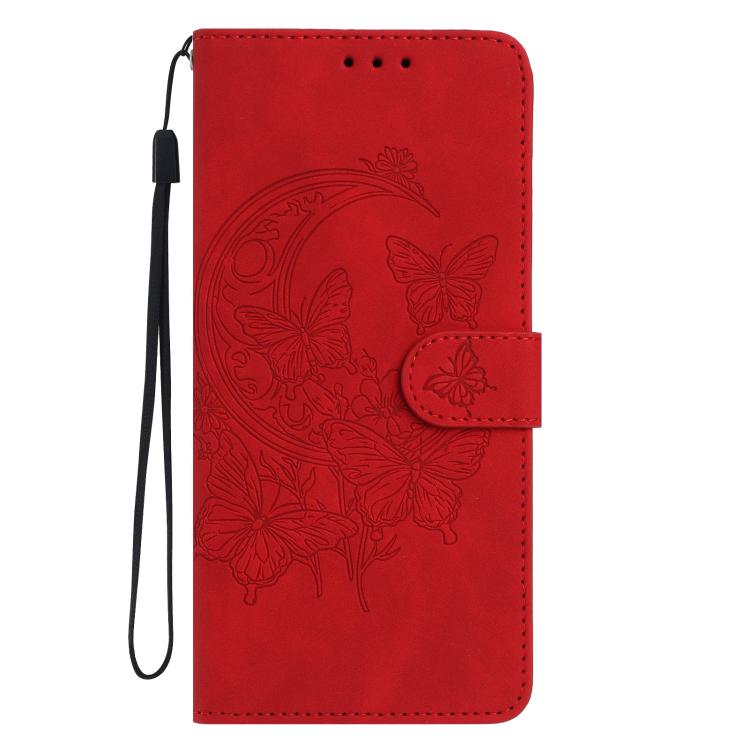 Funda de cuero con relieve y diseño de mariposas para Samsung Galaxy A17 5G (rojo)