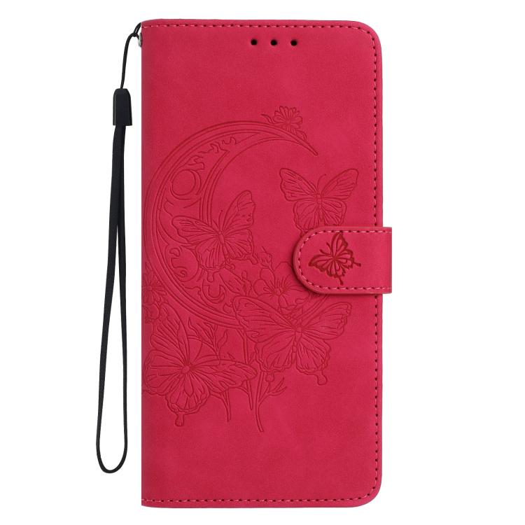 Funda de cuero con relieve y diseño de mariposas danzantes para Samsung Galaxy A17 5G (rosa)