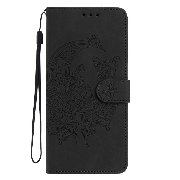 Funda de cuero con relieve y diseño de mariposas para Samsung Galaxy A17 5G (negra)