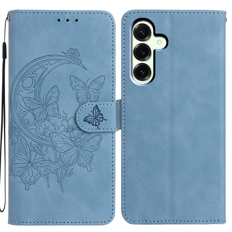 Funda de cuero con relieve y diseño de mariposas para Samsung Galaxy A17 5G (azul)
