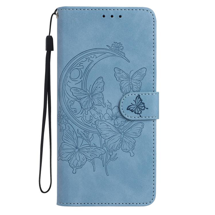 Funda de cuero con relieve y diseño de mariposas para Samsung Galaxy A17 5G (azul)