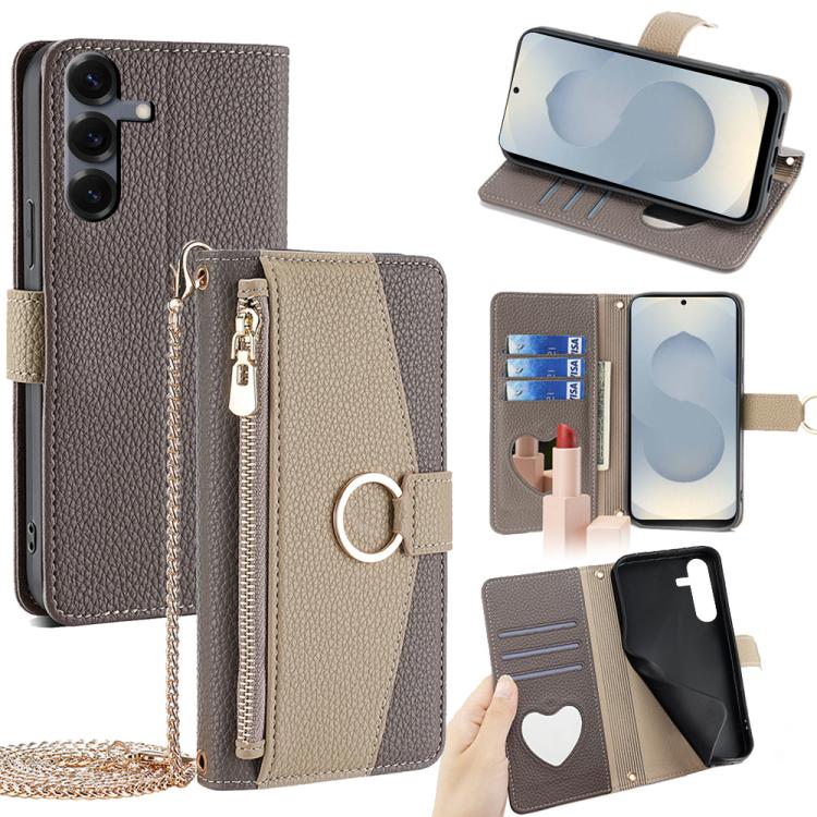 Funda de cuero con textura de lichi para Samsung Galaxy S25 5G (gris)