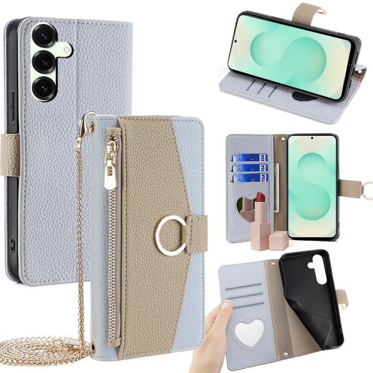 Funda de cuero con textura de lichi cruzada para Samsung Galaxy S25+ 5G (azul)