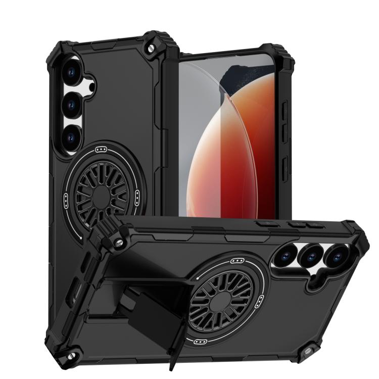 Funda MagSafe para Samsung Galaxy S24+ 5G, a prueba de golpes, con soporte metálico y eje (negro)