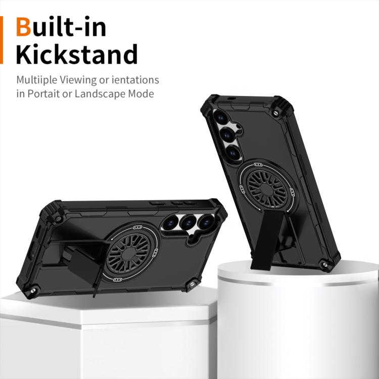 Funda MagSafe para Samsung Galaxy S24+ 5G, a prueba de golpes, con soporte metálico y eje (negro)