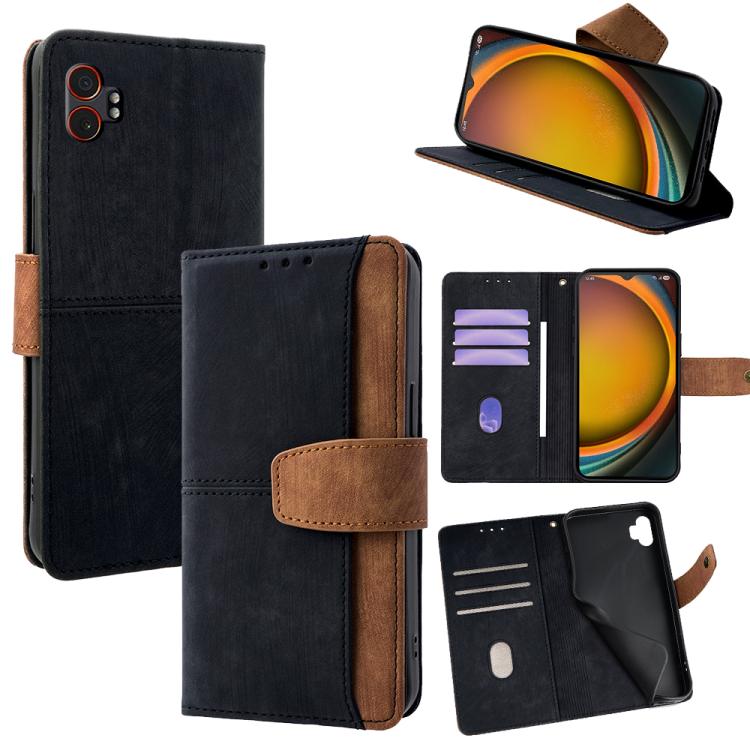 Funda de cuero con costuras de color y bloqueo RFID para Samsung Galaxy Xcover 7 5G (negra)