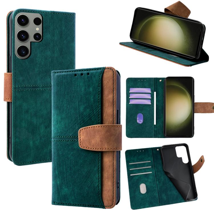 Funda de cuero con costuras de color y bloqueo RFID para Samsung Galaxy S23 Ultra 5G (verde)