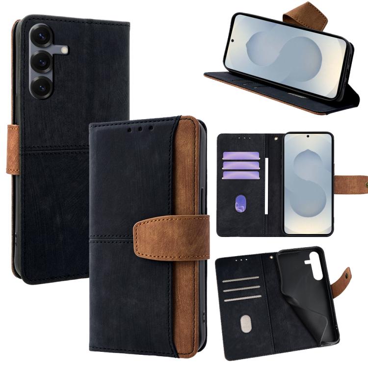 Funda de cuero con costuras de color y bloqueo RFID para Samsung Galaxy S25+ 5G (negra)