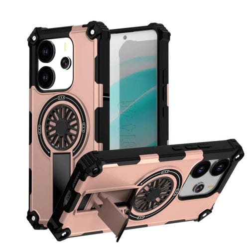 Funda MagSafe para Redmi Note 14 4G de 163,25 mm con soporte metálico y eje a prueba de golpes (oro rosa)