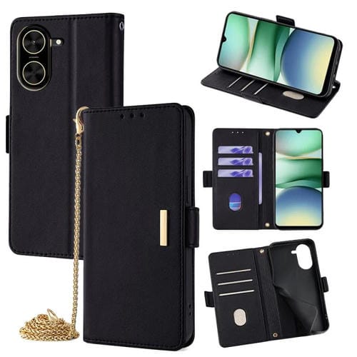 Funda de cuero con cadena cruzada para Redmi A5 4G (171,7 mm) (negro)