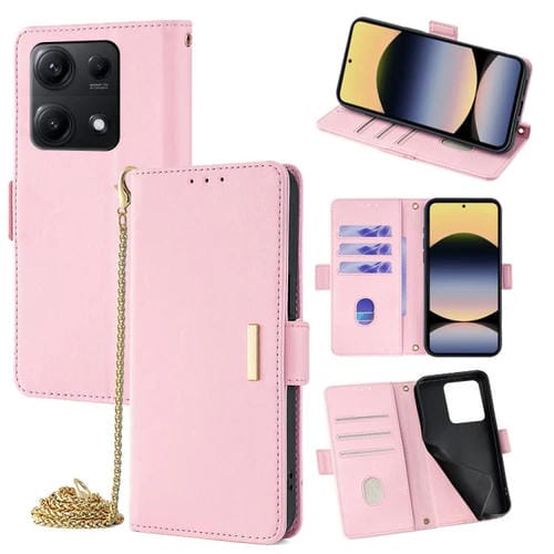 Funda de cuero con cadena cruzada para Redmi Note 14S 4G (rosa)