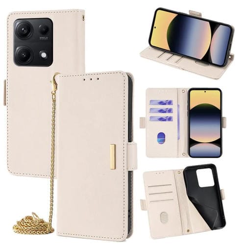 Funda de cuero con cadena cruzada para Redmi Note 14S 4G (blanca)