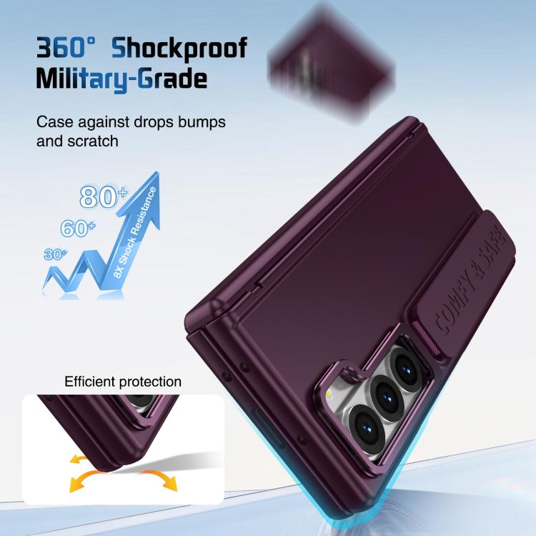 Funda para teléfono con soporte para lente integrada y correa para Samsung Galaxy Z Fold6 (rojo vino)