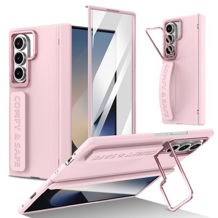 Funda para Samsung Galaxy Z Fold7 con marco de lente integrado y correa para la muñeca (rosa)