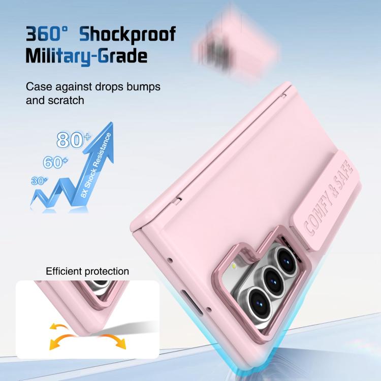 Funda para Samsung Galaxy Z Fold7 con marco de lente integrado y correa para la muñeca (rosa)