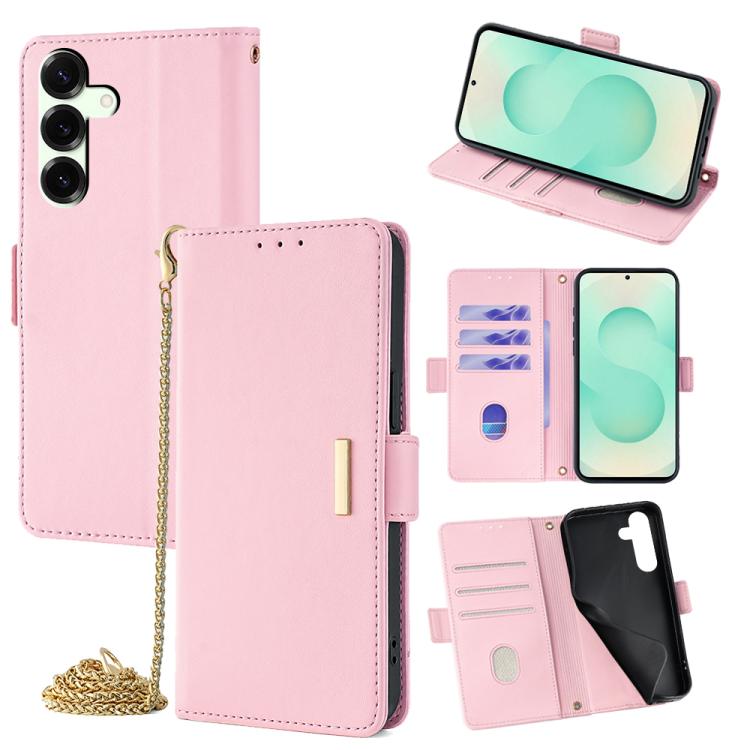 Funda de cuero con cadena cruzada para Samsung Galaxy S25+ 5G (rosa)