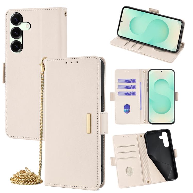 Funda de cuero con cadena cruzada para Samsung Galaxy S25+ 5G (blanca)