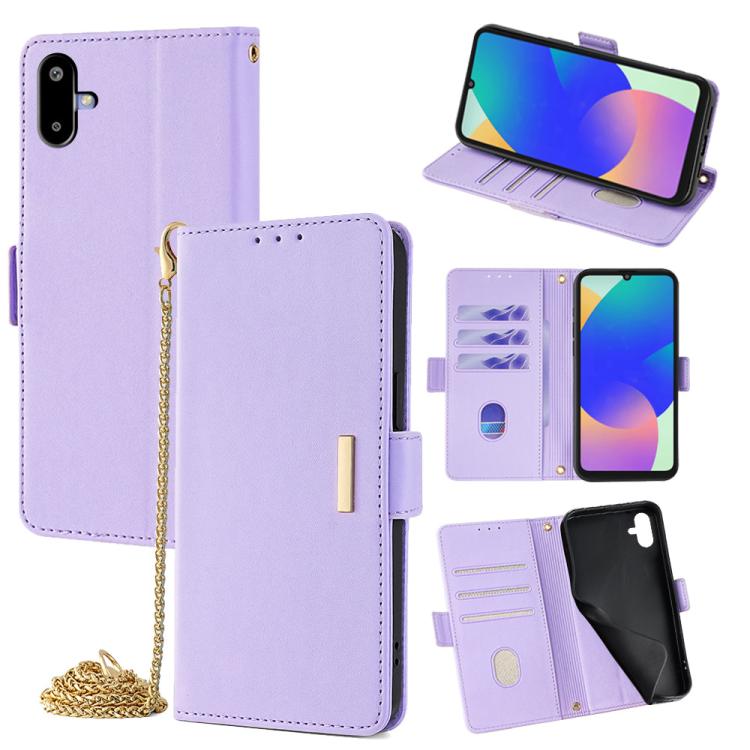 Funda de cuero con cadena cruzada para Samsung Galaxy F06 5G (morada)