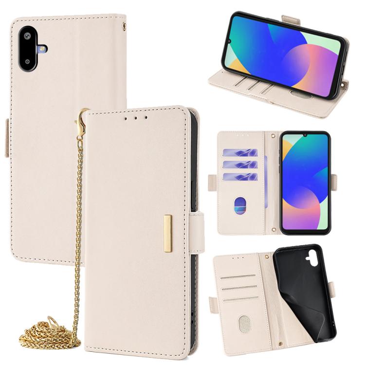 Funda de cuero con cadena cruzada para Samsung Galaxy F06 5G (blanca)