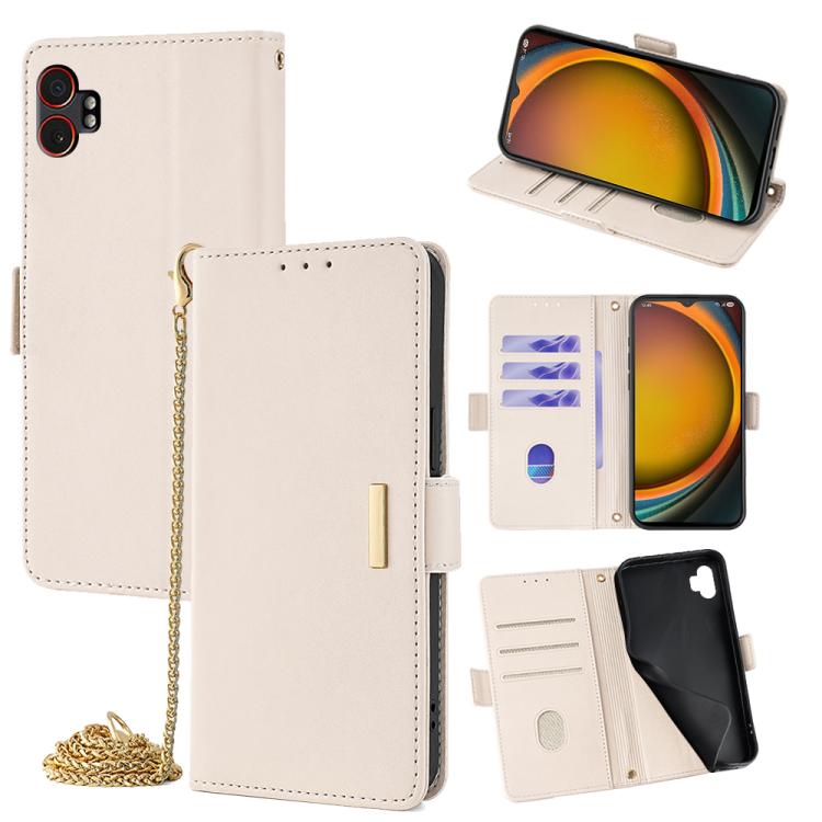 Funda de cuero con cadena cruzada para Samsung Galaxy Xcover 7 Pro 5G (blanca)