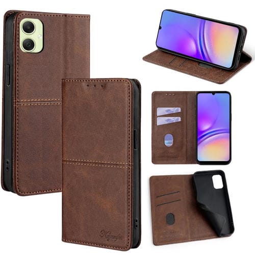 Funda magnética de cuero con textura de vaca para Samsung Galaxy A05 4G (marrón oscuro)