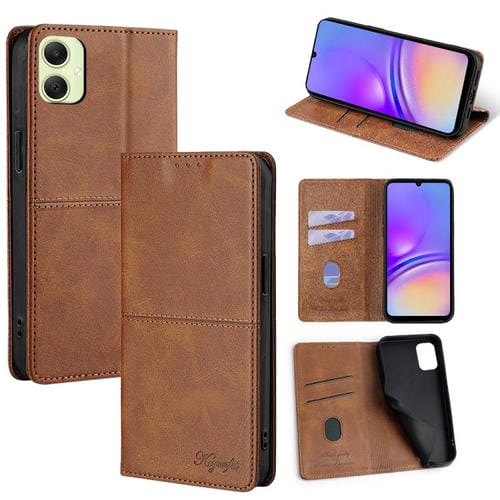 Funda magnética de cuero con textura de vaca para Samsung Galaxy A05 4G (marrón claro)