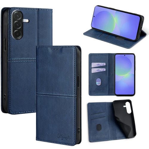 Funda de cuero magnético con textura de vaca para Samsung Galaxy A36 5G (azul)