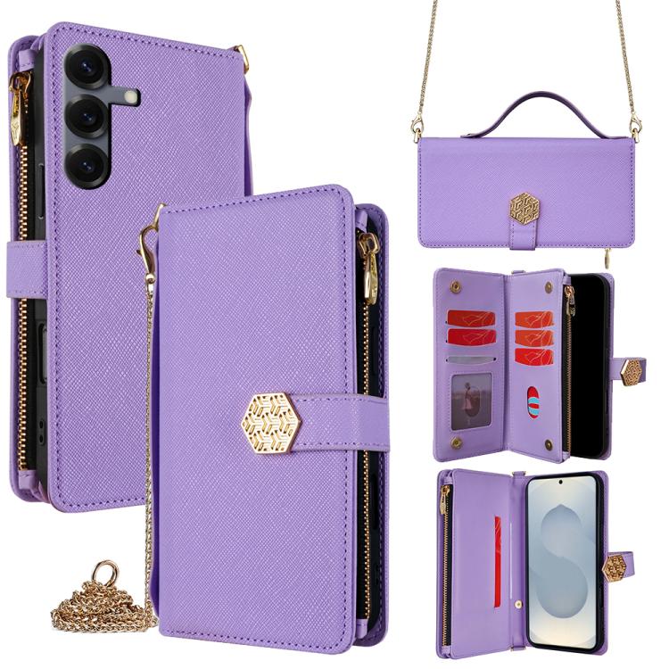 Funda de cuero con textura cruzada y asa cruzada para Samsung Galaxy S25 5G (morado)