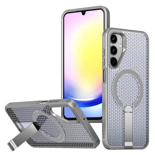 Funda con soporte MagSafe y ventilación de panal para Samsung Galaxy A25 5G (gris titanio)