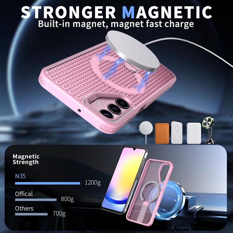 Funda con soporte MagSafe y ventilación de panal para Samsung Galaxy A25 5G (rosa)