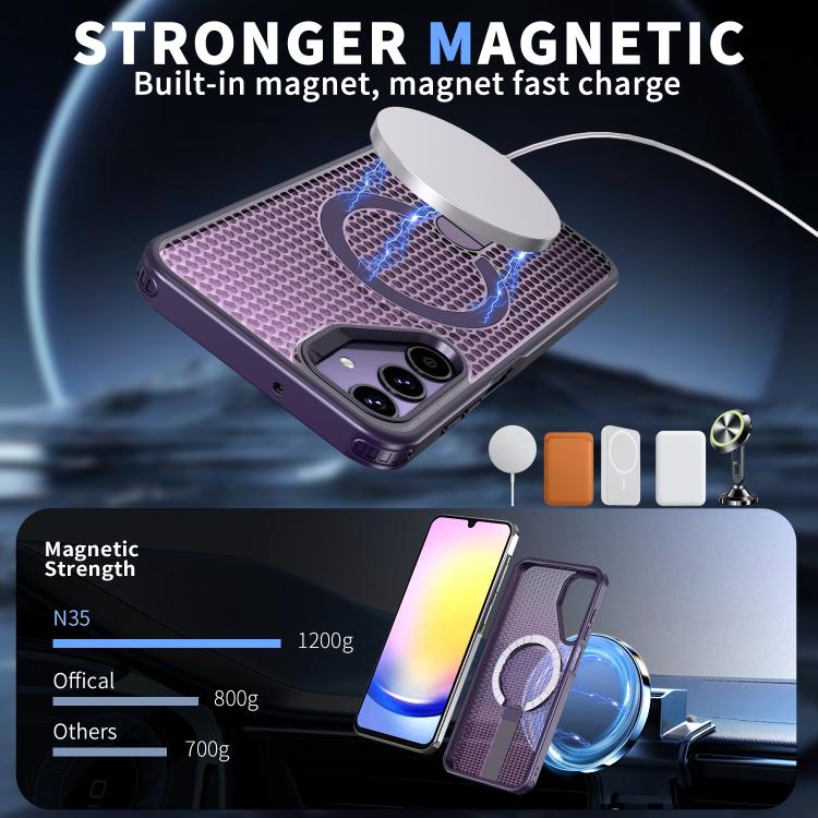 Funda con soporte MagSafe y diseño de panal para Samsung Galaxy A25 5G (morado)