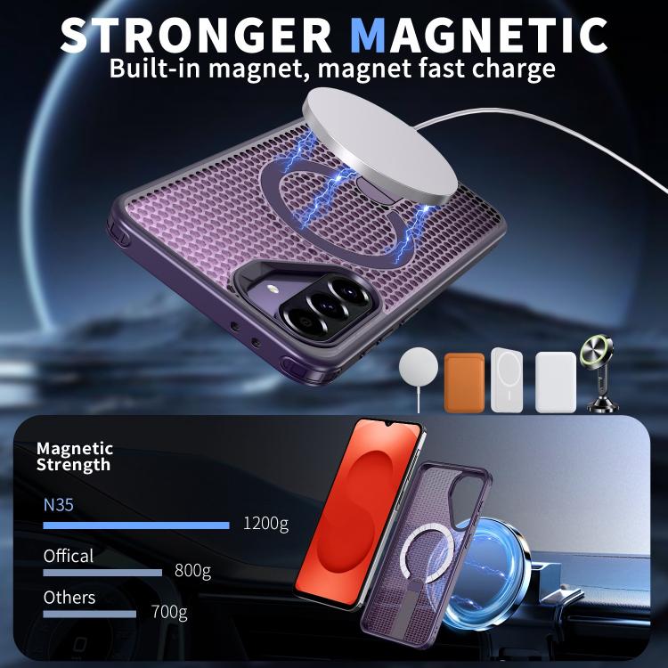 Funda con soporte MagSafe y diseño de panal para Samsung Galaxy A26 5G (morado)