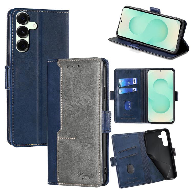 Funda de cuero con hebilla lateral en color de contraste para Samsung Galaxy S25+ 5G (azul y gris)