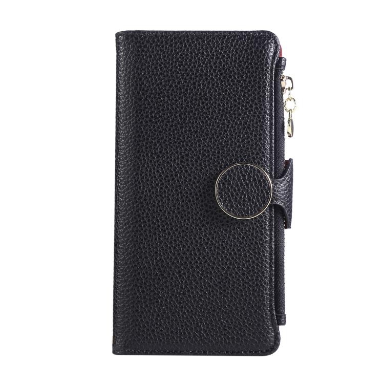 Funda de cuero con hebilla redonda y cremallera para Redmi Note 13 Pro 4G, con correa cruzada (negro)