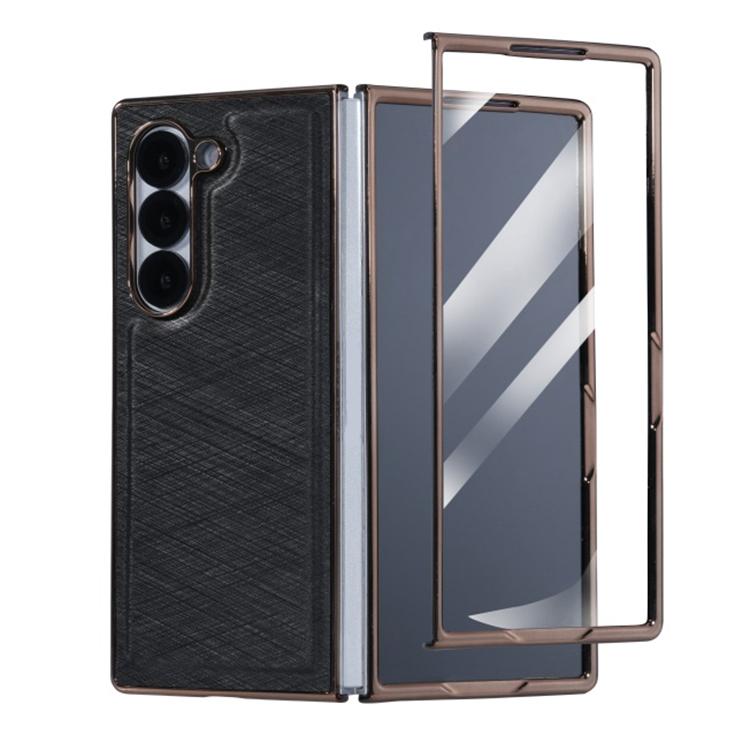 Funda de fibra de bambú y franela con película templada para Samsung Galaxy Z Fold3 5G (negra)