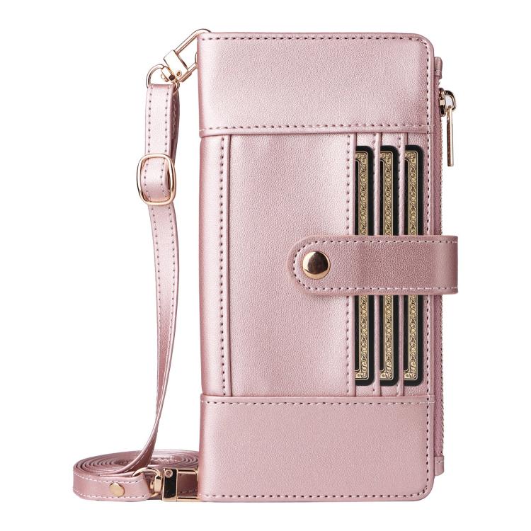 Funda de cuero con cremallera y bloqueo RFID para Samsung Galaxy S21 Ultra 5G (oro rosa)