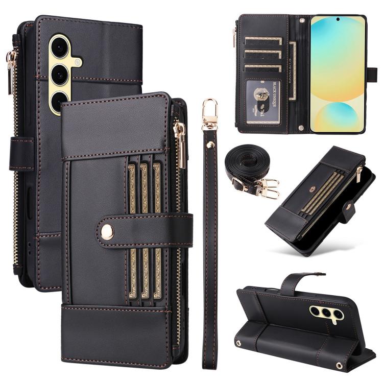 Funda de cuero con cremallera y bloqueo RFID para Samsung Galaxy S23 FE 5G (negro)