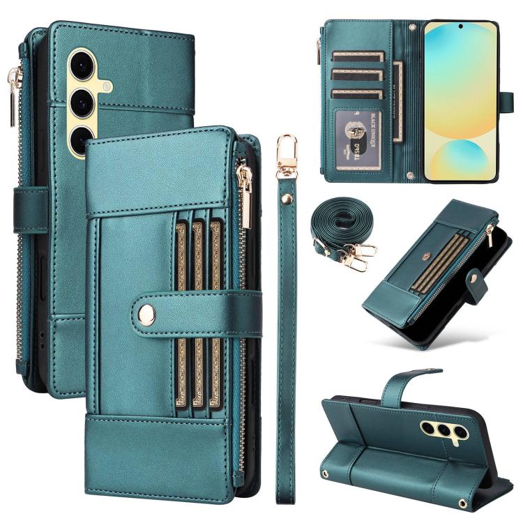 Funda de cuero con cremallera y bloqueo RFID para Samsung Galaxy S23 FE 5G (verde)