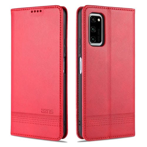 Funda de cuero con tapa horizontal con textura de becerro magnética AZNS para Huawei Honor V30 AZNS con ranuras para tarjetas, soporte y billetera (rojo)