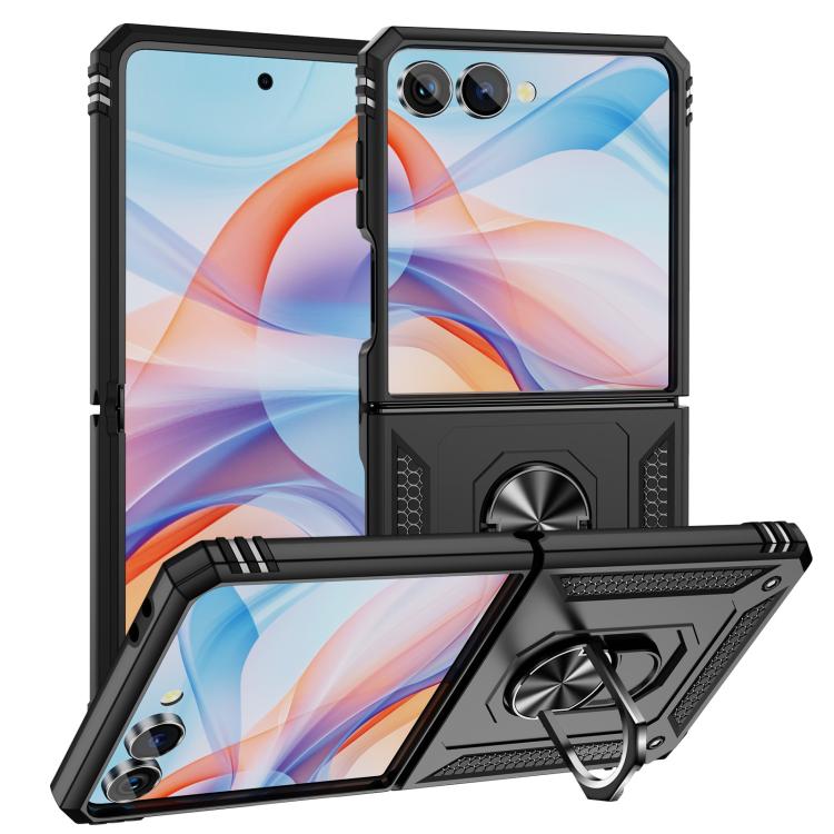 Funda de TPU + PC a prueba de golpes con soporte para Samsung Galaxy Z Flip7 5G (negra)