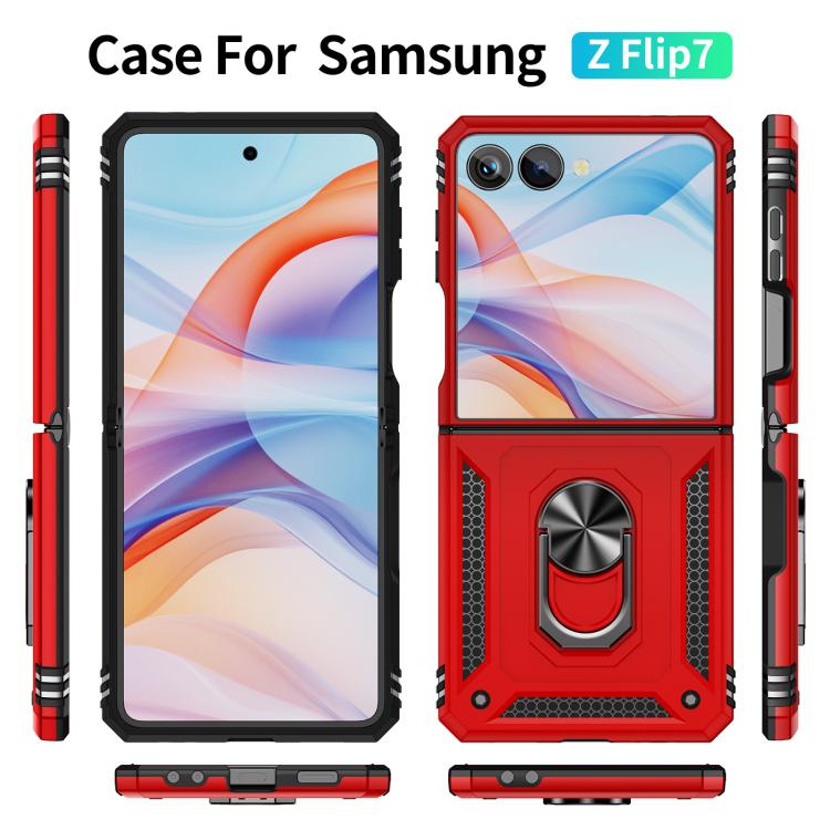 Funda de TPU + PC a prueba de golpes con soporte para Samsung Galaxy Z Flip7 5G (roja)